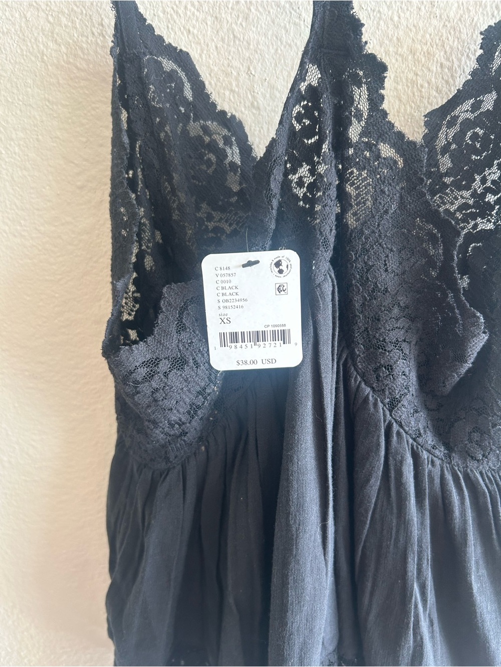 Free People Black Lace-Trim Swing Cami - Picture 5 of 5